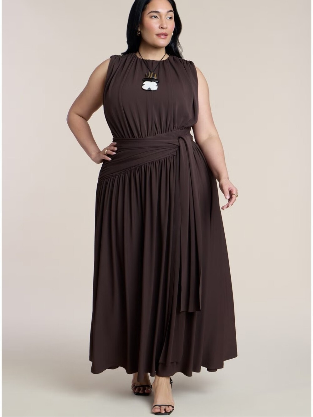 Eloquii Brown Sleeveless Maxi with Draped Waist